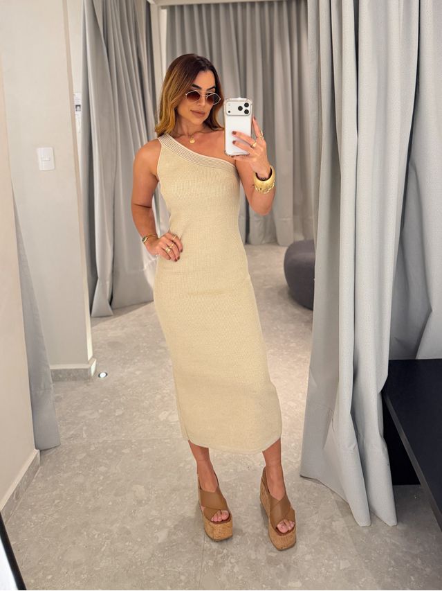 Vestido Lurex Morgana Areia