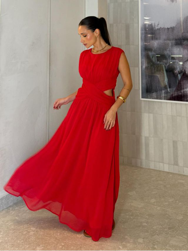 Vestido Chiffon Atena Vermelho