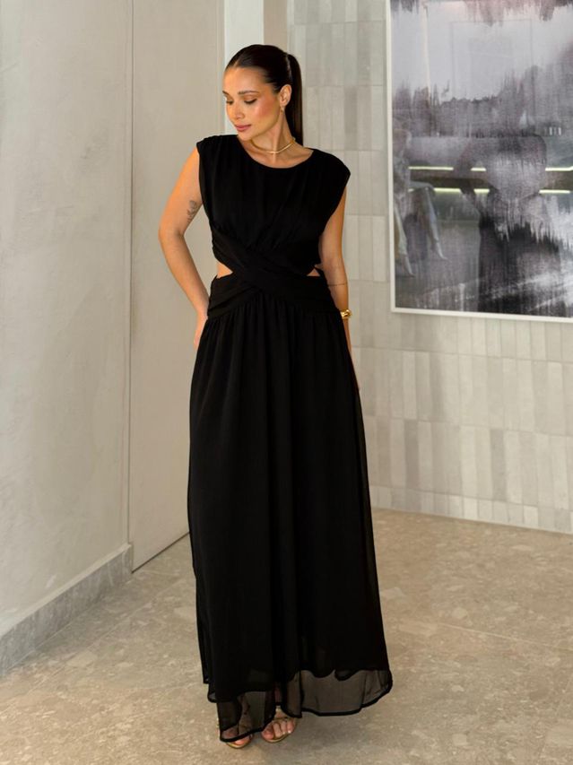 Vestido Chiffon Atena Preto