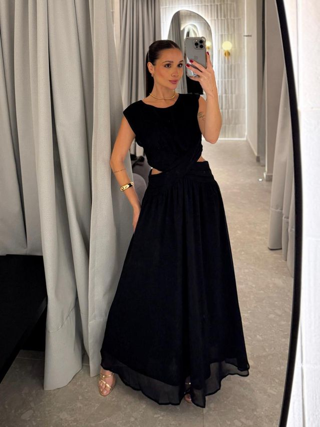 Vestido Chiffon Atena Preto