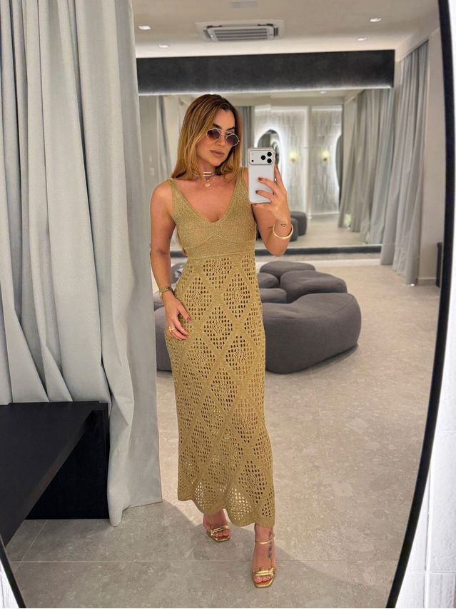 Vestido Tricot Lurex Catarina Dourado