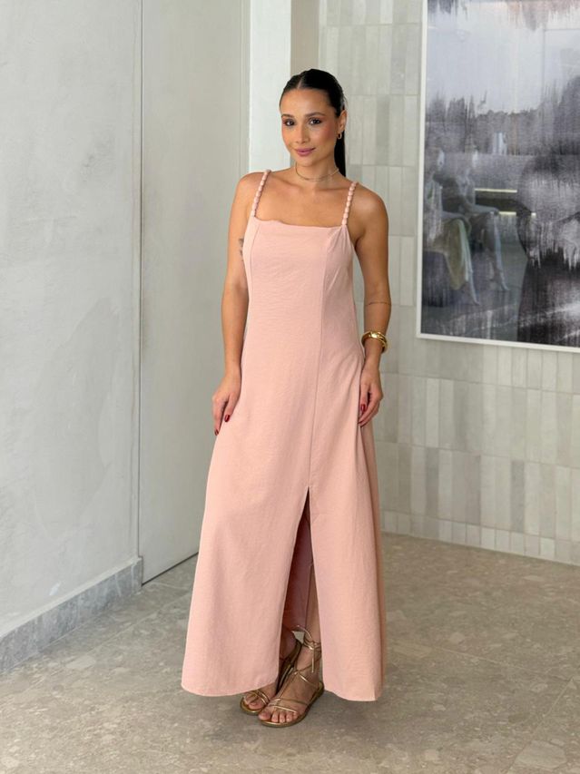 Vestido Midi Basic Geórgia Rosa Chá