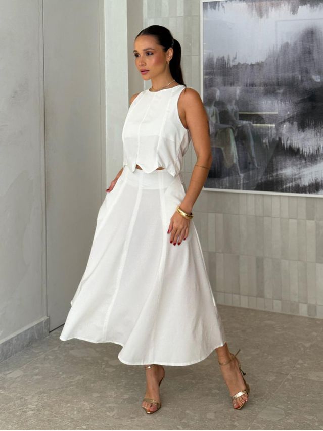 Conjunto Saia Midi Nádia Branco