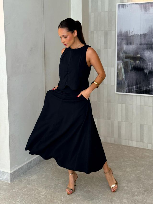 Conjunto Saia Midi Nádia Preto