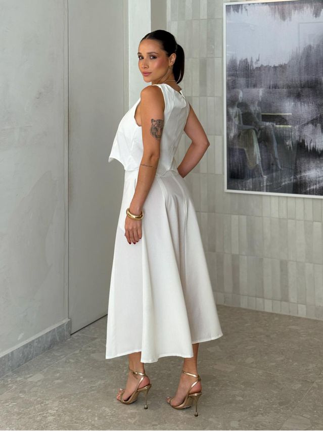 Conjunto Saia Midi Nádia Branco