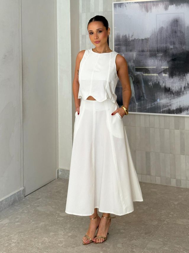 Conjunto Saia Midi Nádia Branco