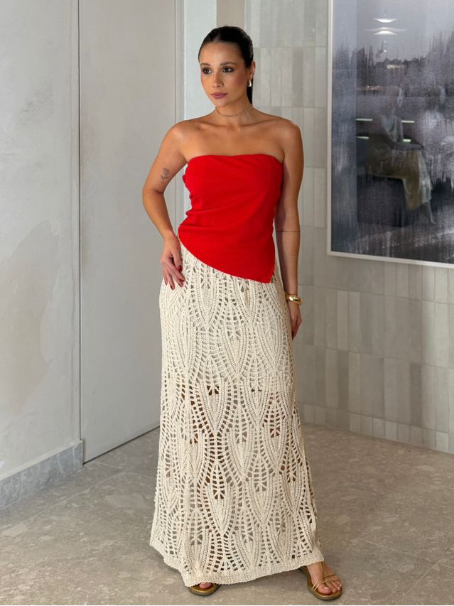 Saia Midi Crochê Areia