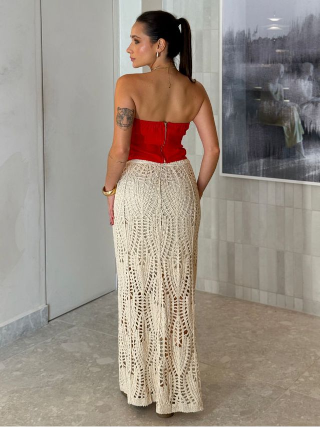 Saia Midi Crochê Areia