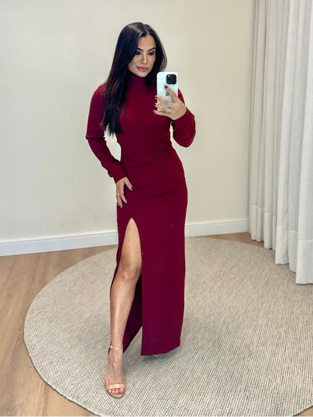 Vestido Longo Gola Alta Cherry