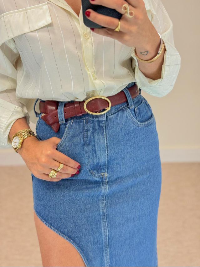 Cinto Couro Fivela Redonda Cherry