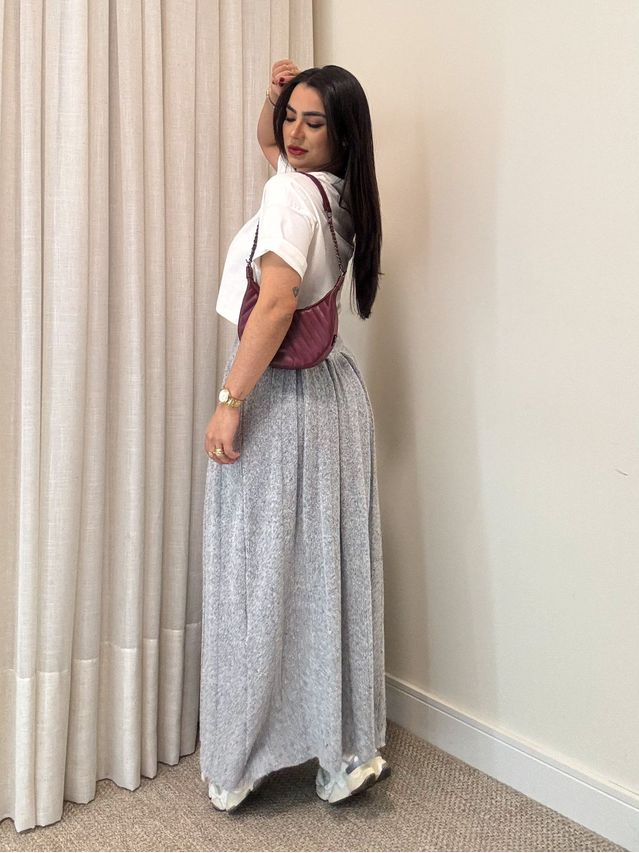 Saia Midi Mousse Agatha Cinza