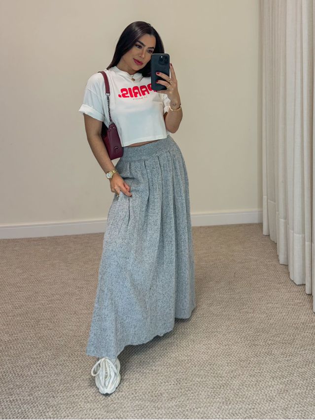 Saia Midi Mousse Agatha Cinza