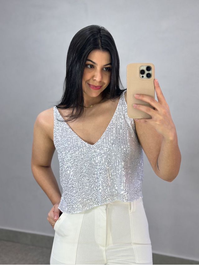 Cropped Paetê Lorena Prata