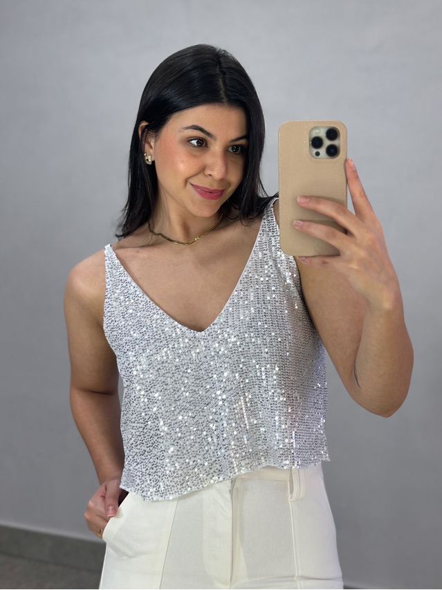 Cropped Paetê Lorena Prata