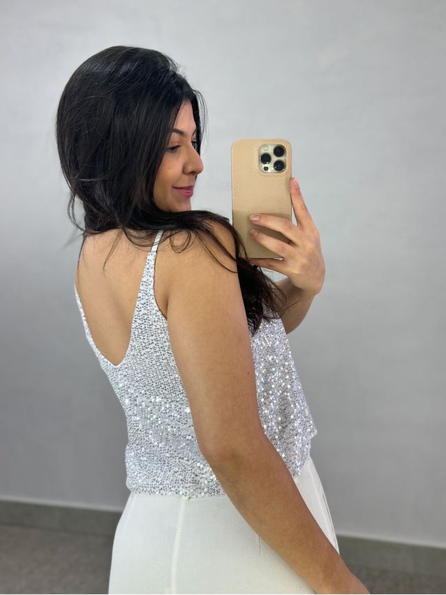 Cropped Paetê Lorena Prata