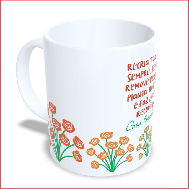 Caneca Oficial Cora Coralina - Flores - Branca