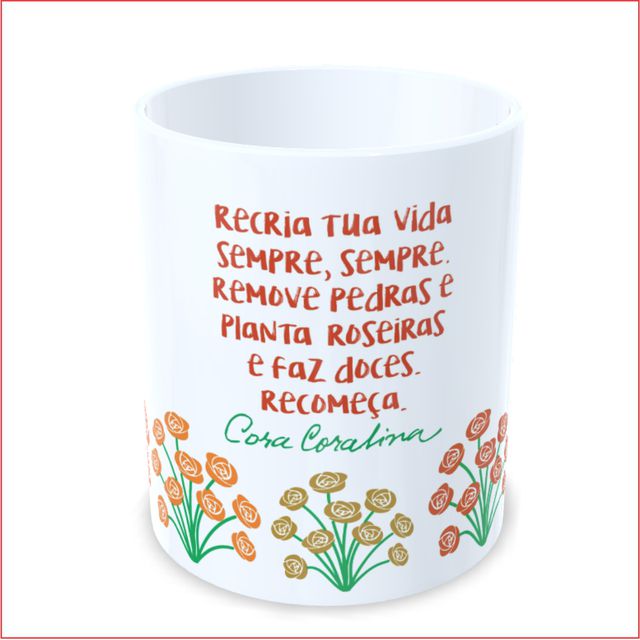 Caneca Oficial Cora Coralina - Flores - Branca