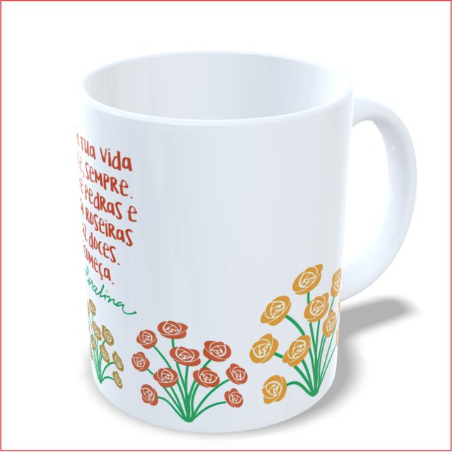 Caneca Oficial Cora Coralina - Flores - Branca