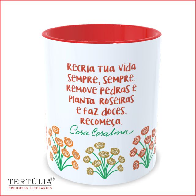Caneca Oficial Cora Coralina - Flores - Vermelha