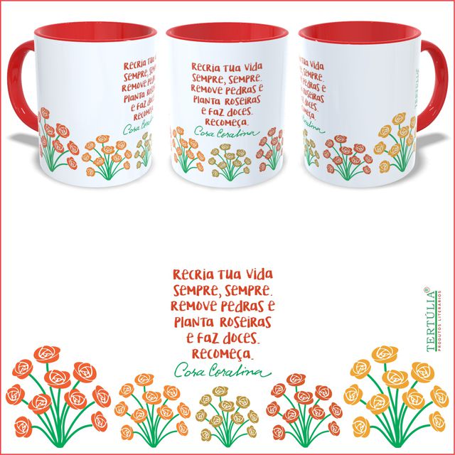 Caneca Oficial Cora Coralina - Flores - Vermelha