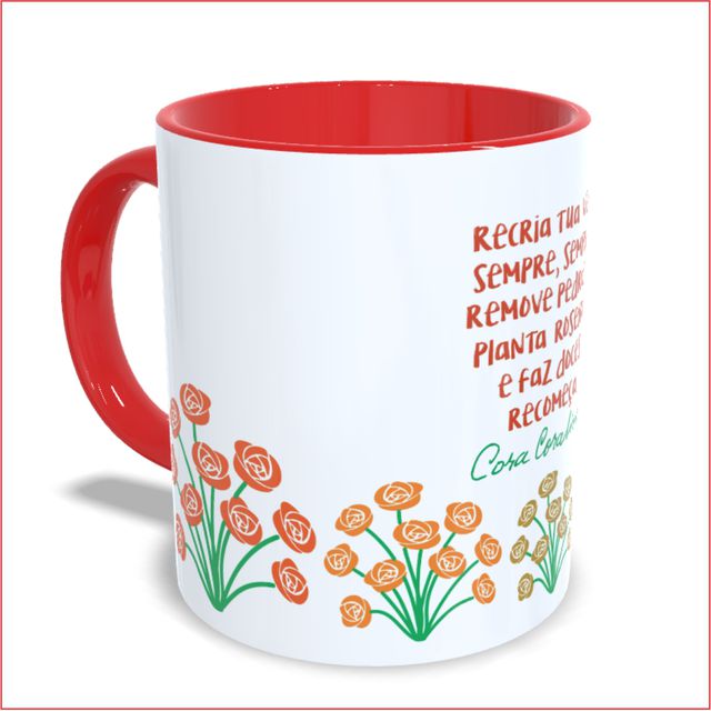 Caneca Oficial Cora Coralina - Flores - Vermelha