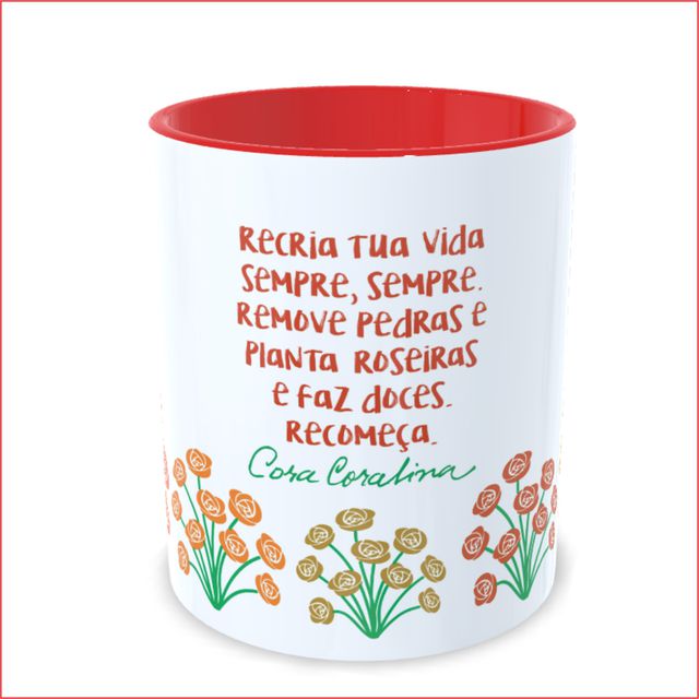 Caneca Oficial Cora Coralina - Flores - Vermelha