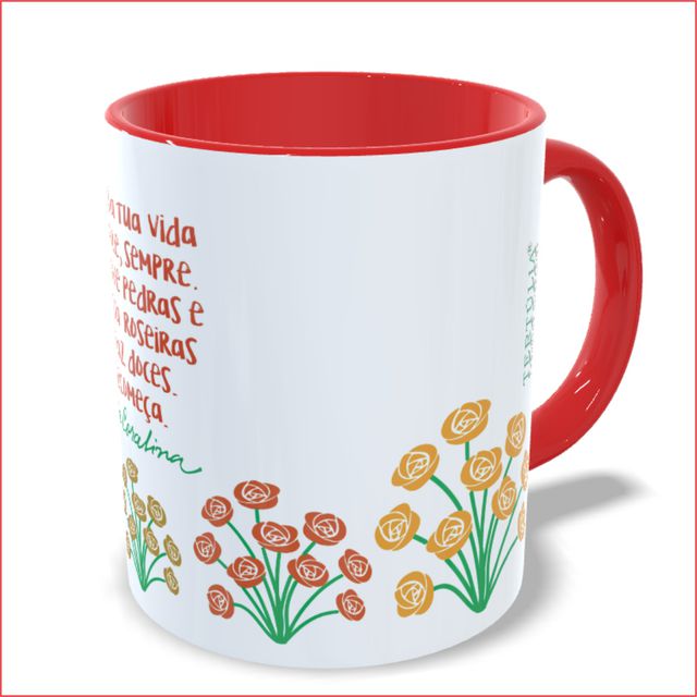 Caneca Oficial Cora Coralina - Flores - Vermelha