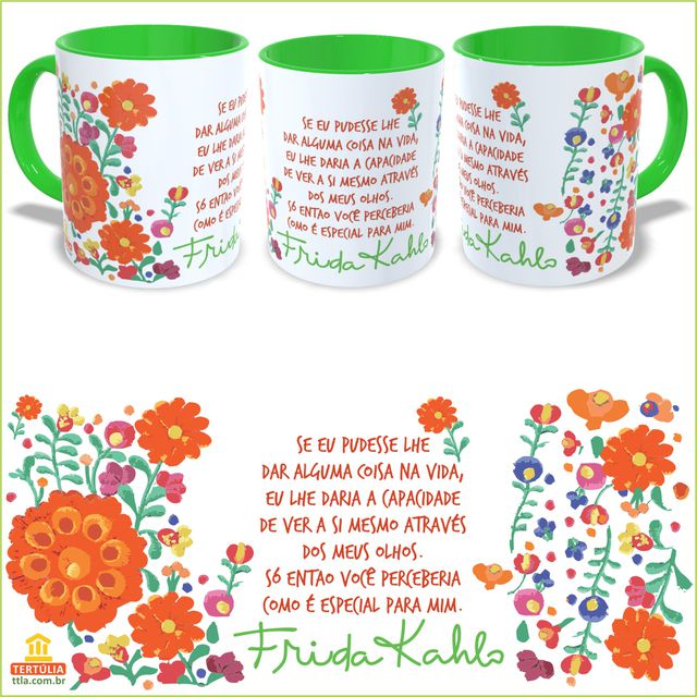 Caneca Frida Kahlo - Olhos - Verde Claro