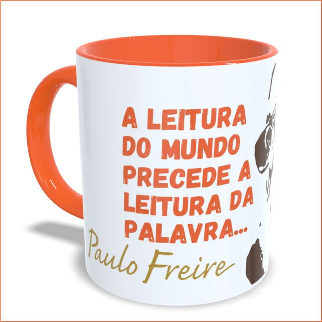 Caneca Paulo Freire Leitura - Laranja