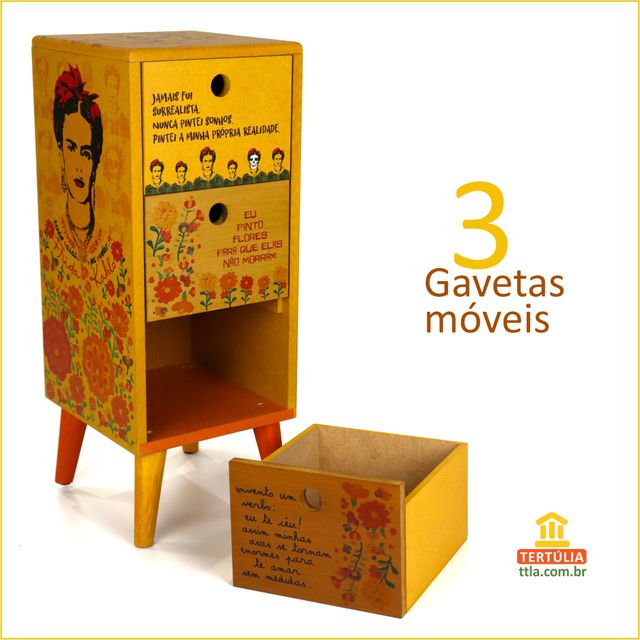Gaveteiro Frida Kahlo - 3 Gavetas
