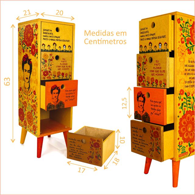 Gaveteiro Frida Kahlo - 4 gavetas