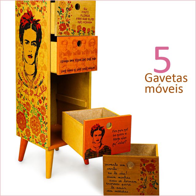 Gaveteiro Frida Kahlo - 5 Gavetas
