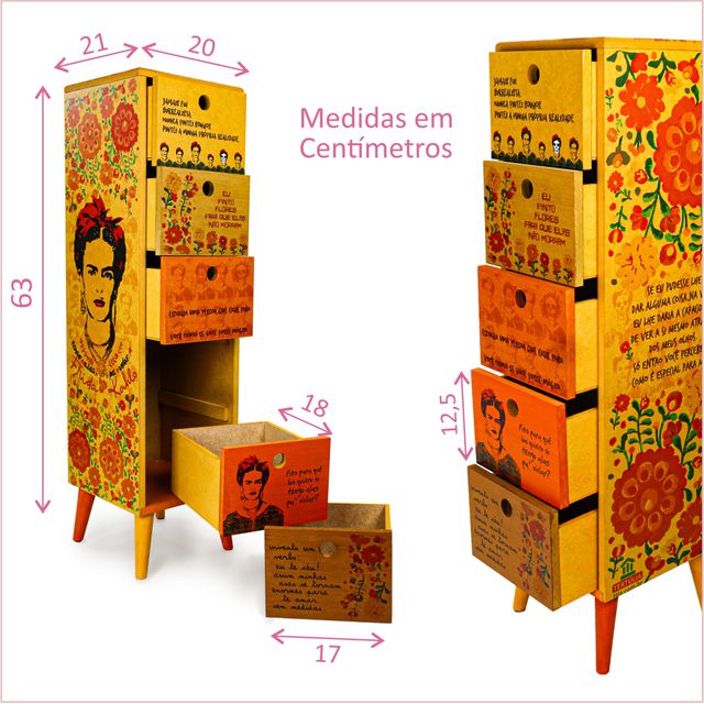 Gaveteiro Frida Kahlo - 5 Gavetas