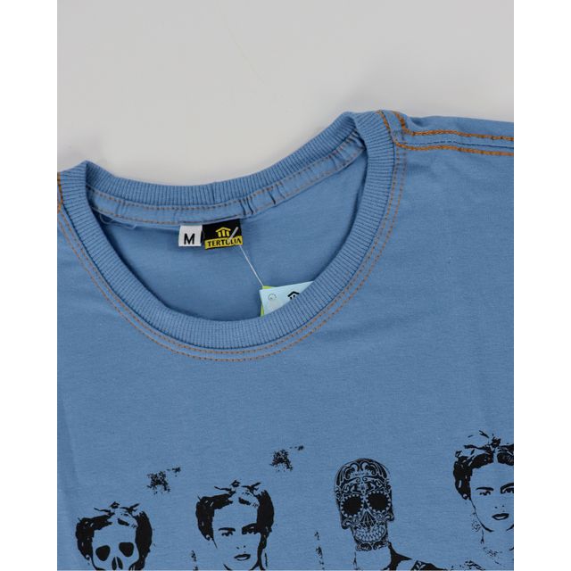 Camiseta Frida Kahlo Desconstrução - Azul Claro