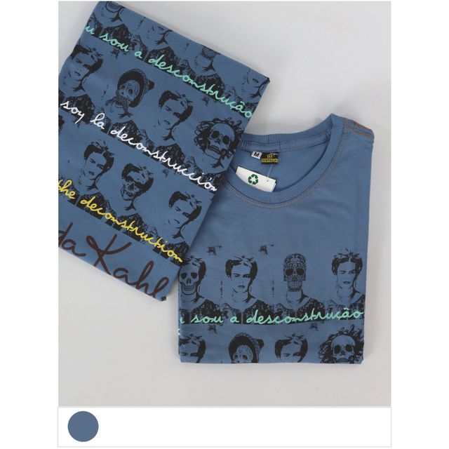 Camiseta Frida Kahlo Desconstrução - Azul Claro