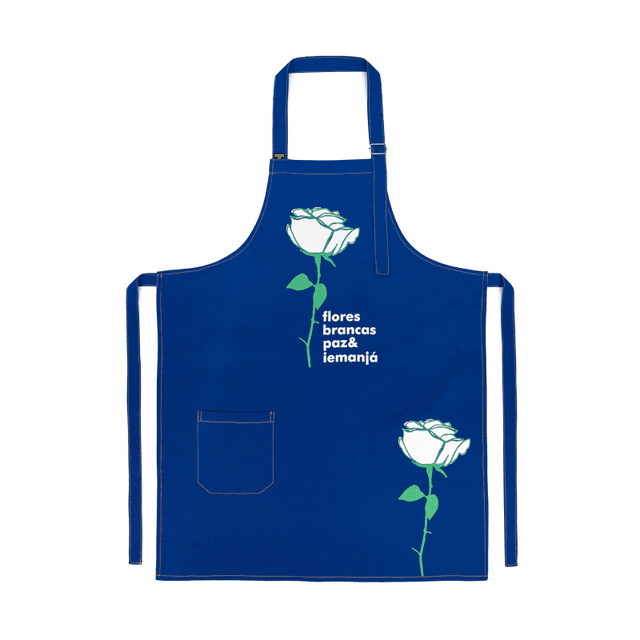AVENTAL IEMANJÁ FLORES BRANCAS - Azul