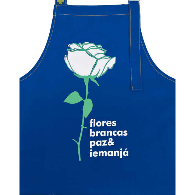 AVENTAL IEMANJÁ FLORES BRANCAS - Azul