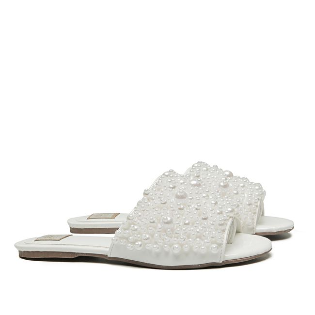 Slide Bordada Verniz Branco Infantill Gats