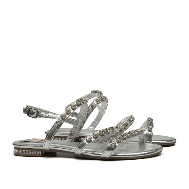 Sandália Bordada Tiras Bala Prata Infantil Gats
