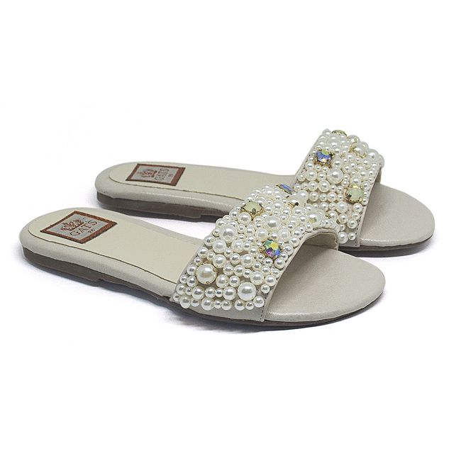 Flat Bordado Pérola Marfim Infantil Gats