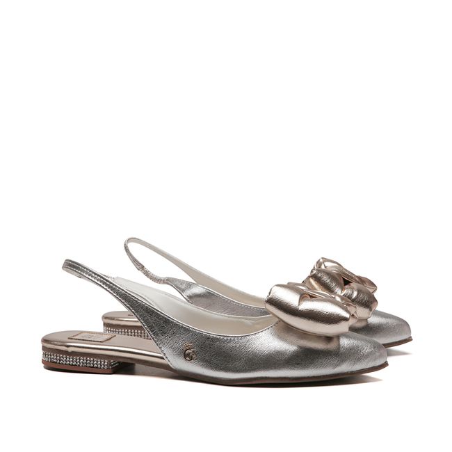 Sandália SlingBack Cristal Prata Laço Infantil Gats