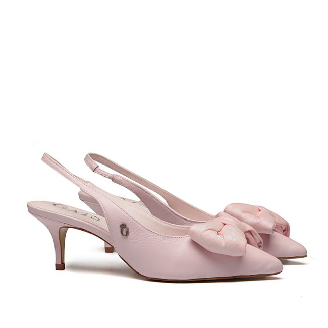 Sapato Slingback Rosa Laço Kitten Heel Gats