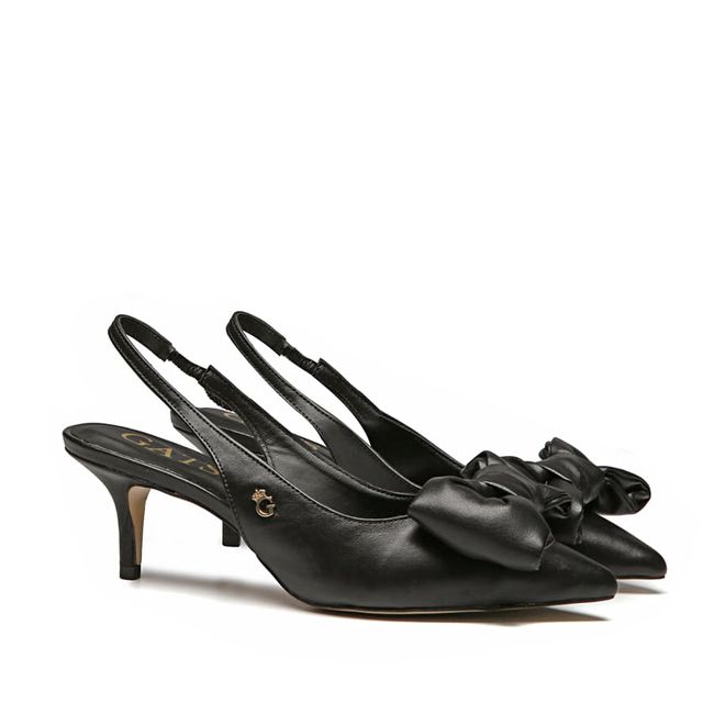 Sapato Slingback Preto Laço Kitten Heel Gats 