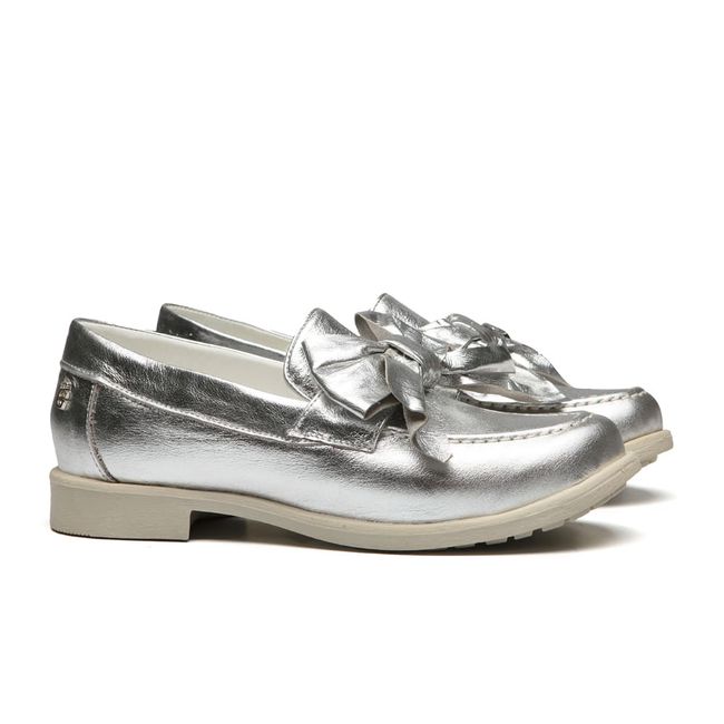 Mocassim Feminino Tratorado Laço Prata Infantil Gats