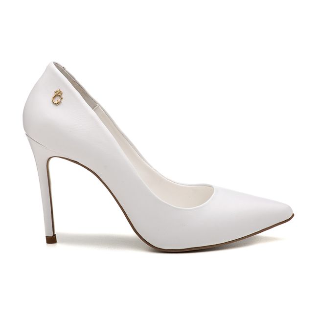 Sapato Scarpin Salto Alto Valentina Couro Branco Outlet