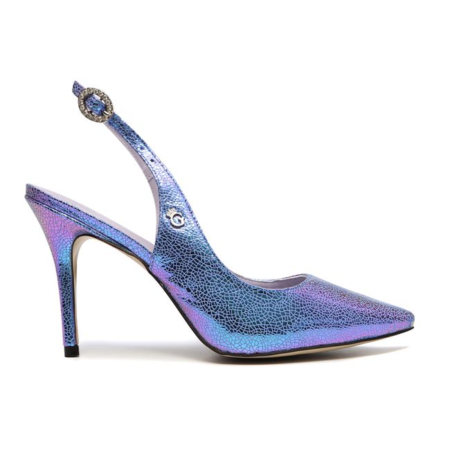 Sapato Mule Salto Alto Slingback Antonietta Holográfico Azul