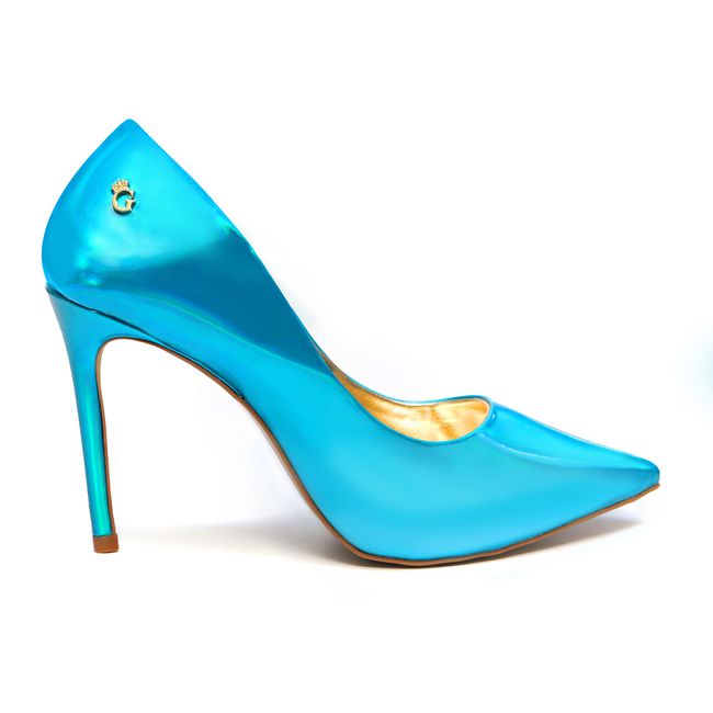 Sapato Scarpin Salto Alto Valentina Espelhado Azul