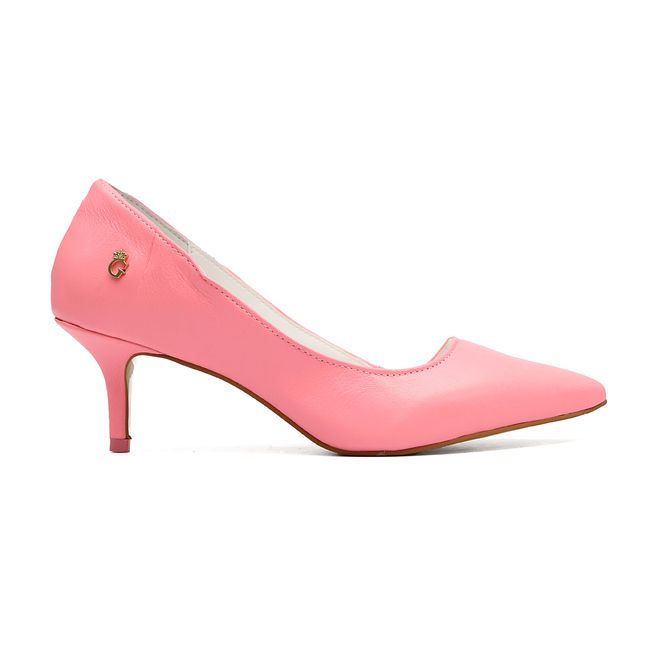 Sapato Scarpin Baixo Couro Rosa Outlet