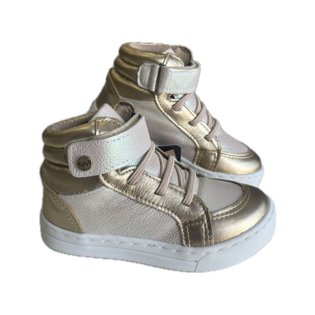 Coturno Infantil Feminino Sneaker Couro Dourado - ... - LEPETI 