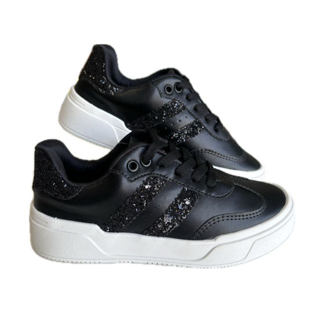 Tênis Infantil Ortofino Feminino Teens Preto Glitt... - LEPETI 